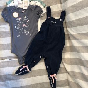 Carter’s unicorn onesie set & vintage romper